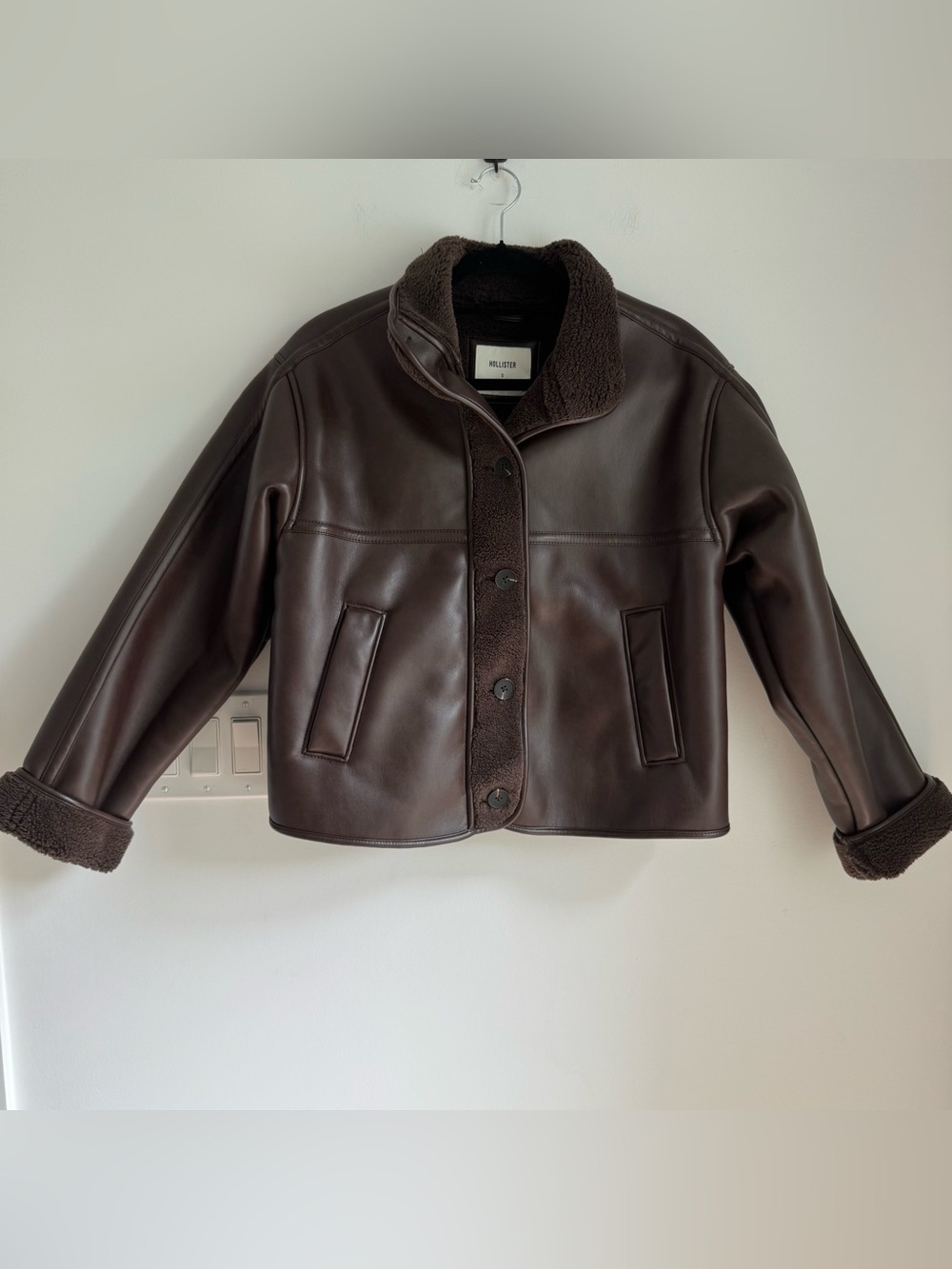 HOLLISTER Women's S Brown Sherpa-lined Vegan Faux Leather Jacket NEW